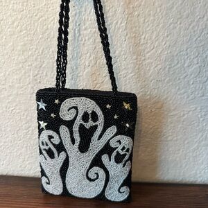 Black and White Beaded Ghost Design Women's Bag